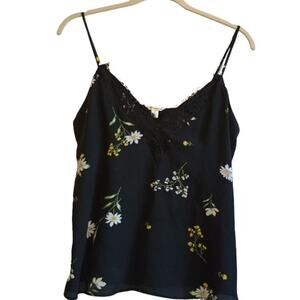 Verona Women's Black Floral Lace‎ Cami Top Size Small Adjustable Straps Lined